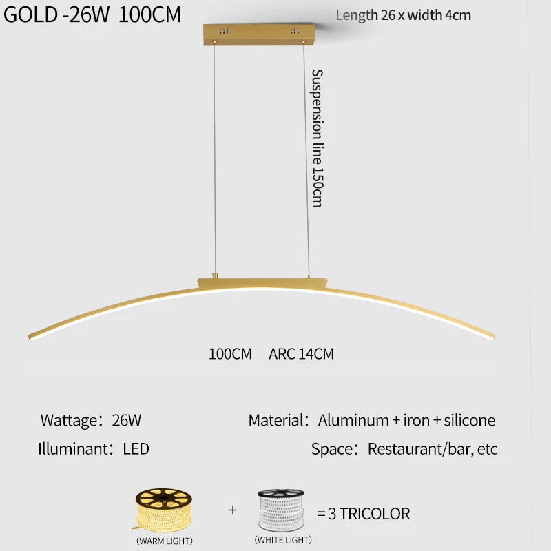 Contemporary Dining Room Pendant Light Sleek LED Arc Hanging Lamp Adjustable Brightness Energy Efficient Ideal for Kitchen Resta Maison Lumen