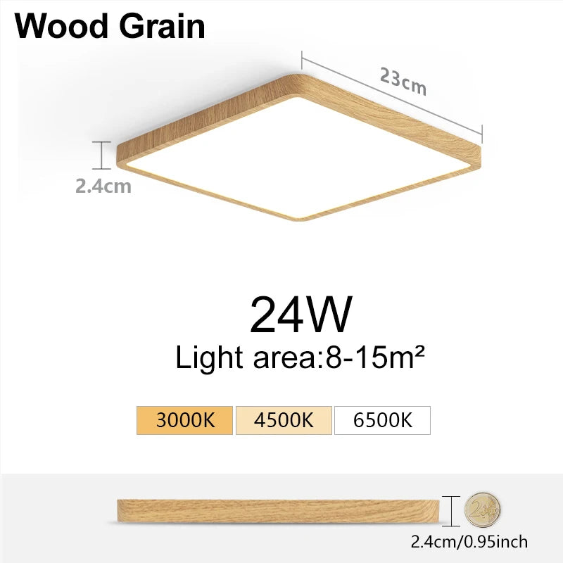 MARPOU 2.4cm Ultra thin led ceiling light Square Wood Grain ceiling lamps for living room 220V 110V led lights for room Bedroom Maison Lumen