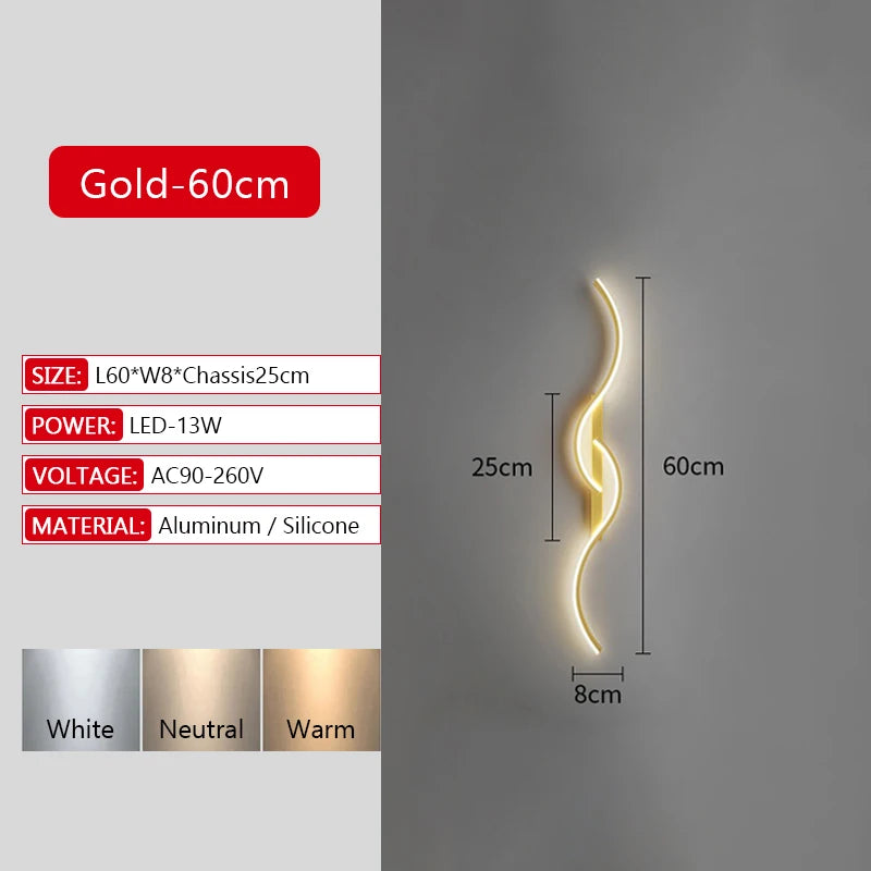 Long Strip LED Wall Lamp Modern Remote Control Dimming Living Roomdecor Wall Lamp Background Bedroom Bedside Home LED Lighting Maison Lumen