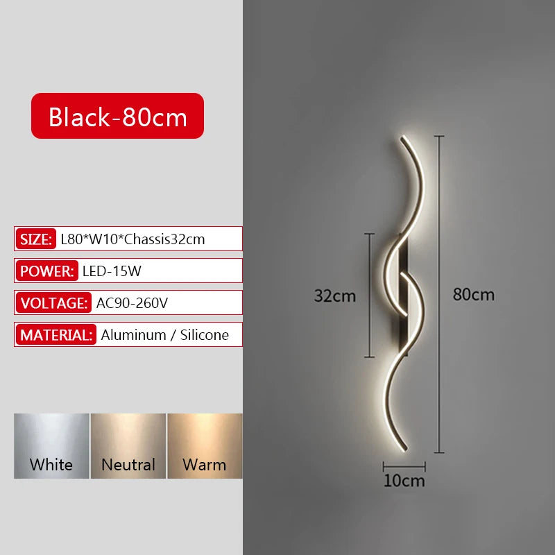 Long Strip LED Wall Lamp Modern Remote Control Dimming Living Roomdecor Wall Lamp Background Bedroom Bedside Home LED Lighting Maison Lumen