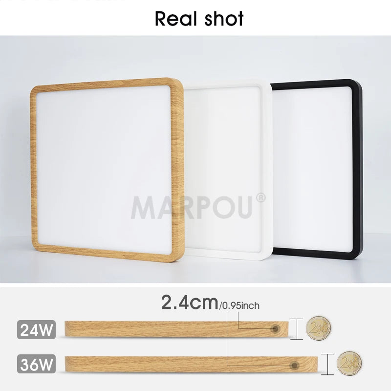 MARPOU 2.4cm Ultra thin led ceiling light Square Wood Grain ceiling lamps for living room 220V 110V led lights for room Bedroom Maison Lumen