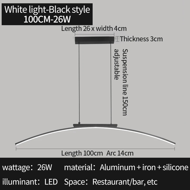 Contemporary Dining Room Pendant Light Sleek LED Arc Hanging Lamp Adjustable Brightness Energy Efficient Ideal for Kitchen Resta Maison Lumen
