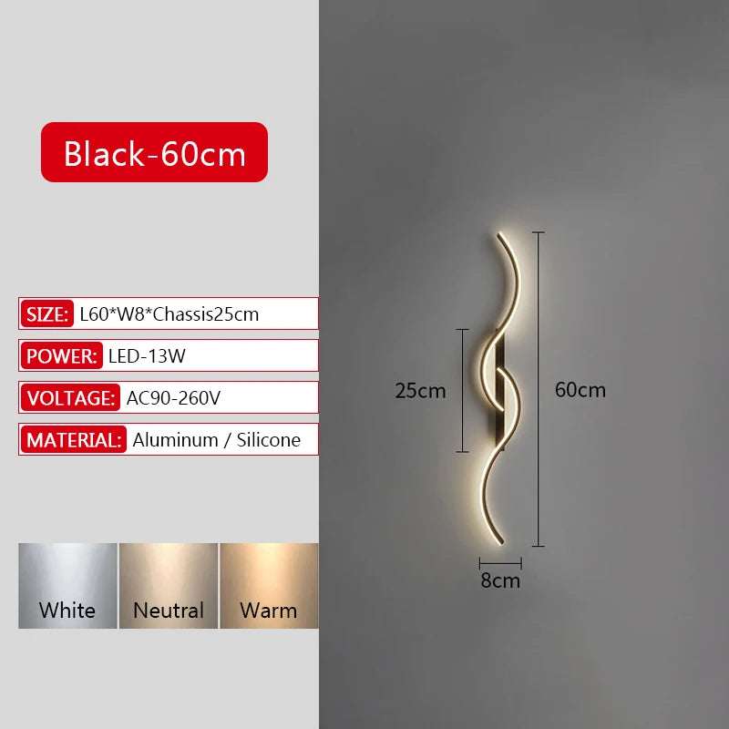 Long Strip LED Wall Lamp Modern Remote Control Dimming Living Roomdecor Wall Lamp Background Bedroom Bedside Home LED Lighting Maison Lumen