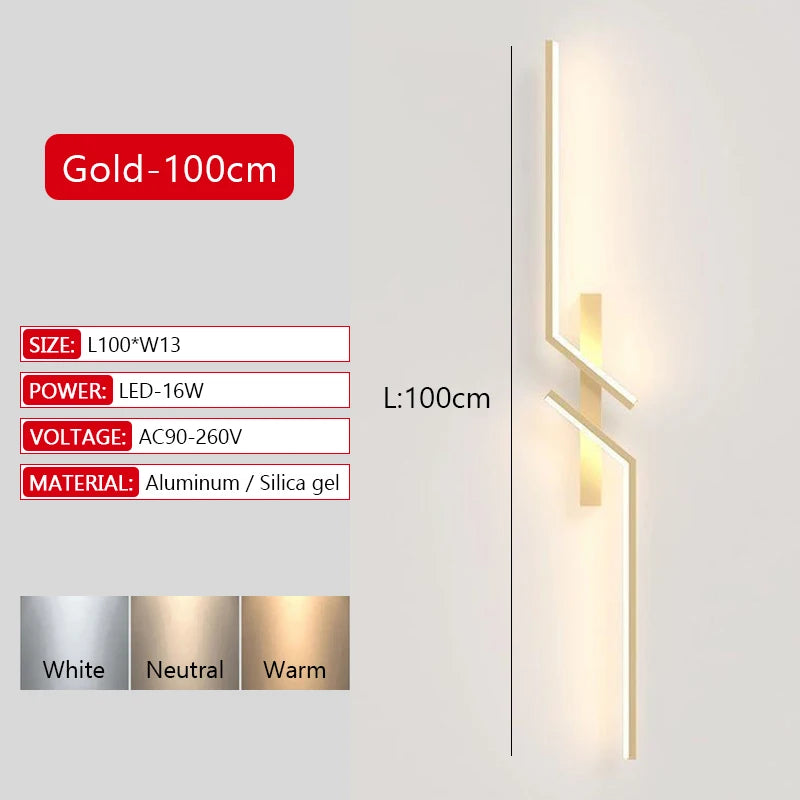 Long Strip LED Wall Lamp Modern Remote Control Dimming Living Roomdecor Wall Lamp Background Bedroom Bedside Home LED Lighting Maison Lumen