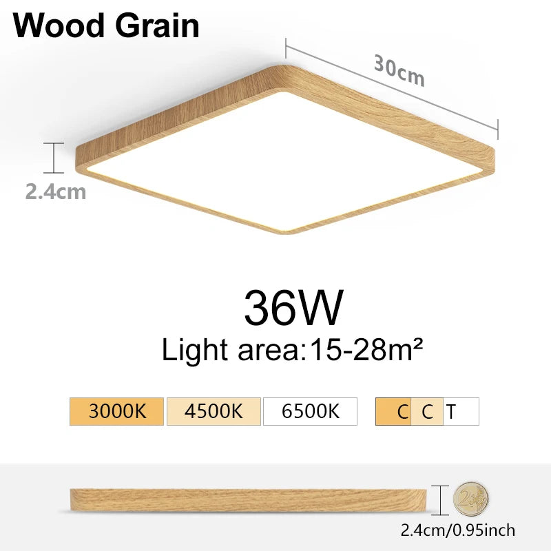 MARPOU 2.4cm Ultra thin led ceiling light Square Wood Grain ceiling lamps for living room 220V 110V led lights for room Bedroom Maison Lumen